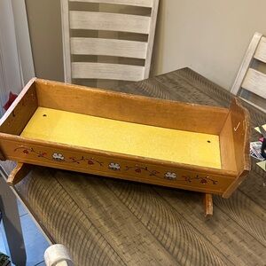 Wooden Doll Cradle with Floral Design - Brown and Yellow